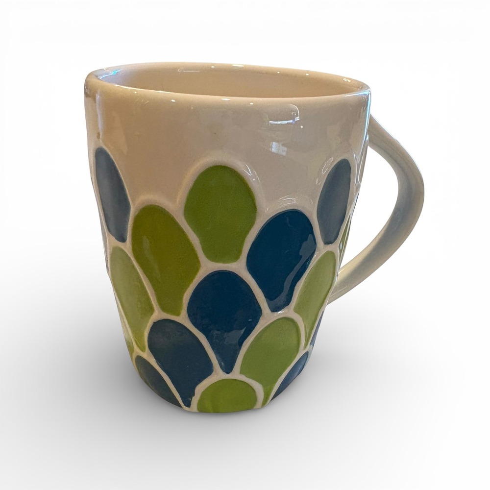 Starbucks Coffee‎ 2009 Hand Painted Scalloped Mermaid Scale Mug Green Blue 14oz